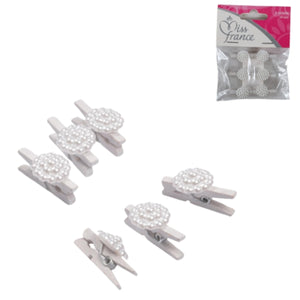 Miss france decoratie bloem op clip wit 2,5 cm set van 6 | 24 stuks