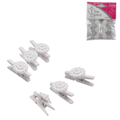 Load image into Gallery viewer, Miss france decoratie bloem op clip wit 2,5 cm set van 6 | 24 stuks
