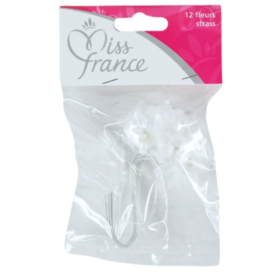 Load image into Gallery viewer, Miss france satijnen bloemen met strass wit 13 cm 12 stuks | 24 stuks
