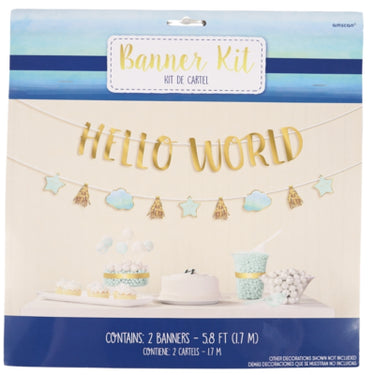 Amscan letterslinger baby boy hello world blauw goudkleurig 170 cm | 12 stuks