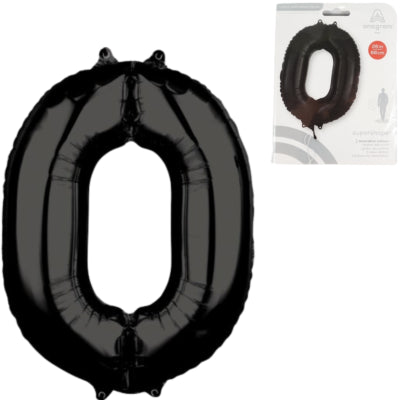Afbeelding laden in galerijviewer, Amscan folie ballon cijfer 0 zwart 66 cm | 40 stuks
