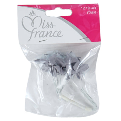 Load image into Gallery viewer, Miss france satijnen bloemen met strass grijs 13 cm 12 stuks | 24 stuks
