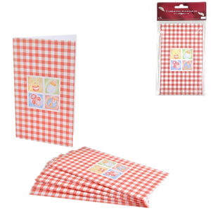 Kaarten babyshower geruit rood set van 6 | 24 stuks