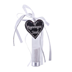 Cadeau hanger regenboogstof glitter wit 10 cm | 18 stuks