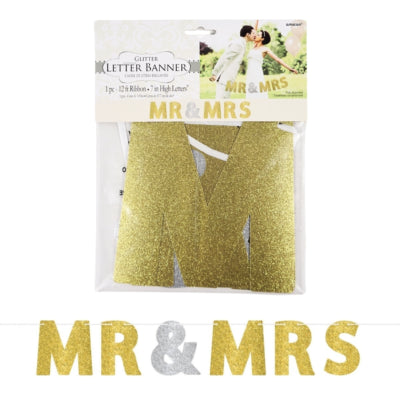 Afbeelding laden in galerijviewer, Amscan letterslinger mr mrs goud- zilverkleurig 365 cm | 24 stuks
