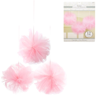 Afbeelding laden in galerijviewer, Amscan decoratie tule pompom roze 30 cm set van 3 | 27 stuks
