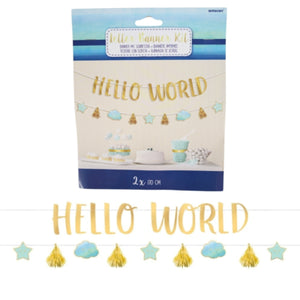 Amscan letterslinger baby boy hello world blauw goudkleurig 170 cm | 12 stuks