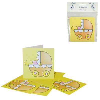 Laden Sie das Bild in Galerie -Viewer, Geboortekaarten kinderwagen geel 12 cm 6 stuks | 48 stuks
