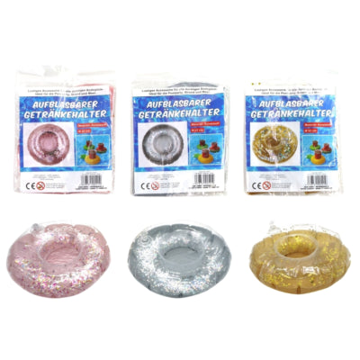 Afbeelding laden in galerijviewer, Opblaasbare bekerhouder donut glitter 22 cm 3 assorti | 24 stuks
