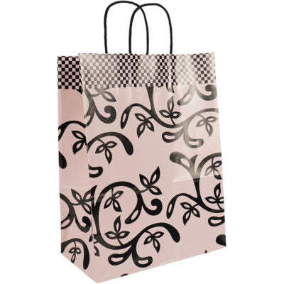 Papieren tas roze en zwart 31 cm set van 250