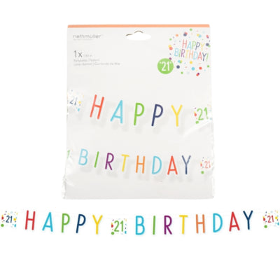Load image into Gallery viewer, Amscan letterslinger happy birthday 21 jaar confetti 180 cm | 40 stuks
