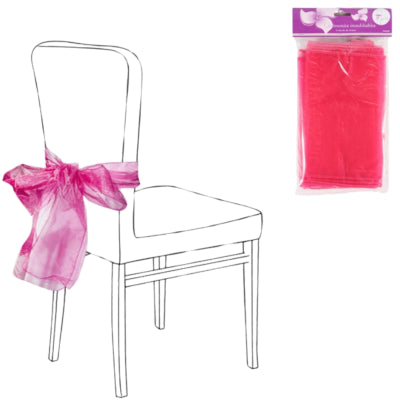 Load image into Gallery viewer, Feestdecoratie stoel strik organza fuchsia set van 2 | 24 stuks
