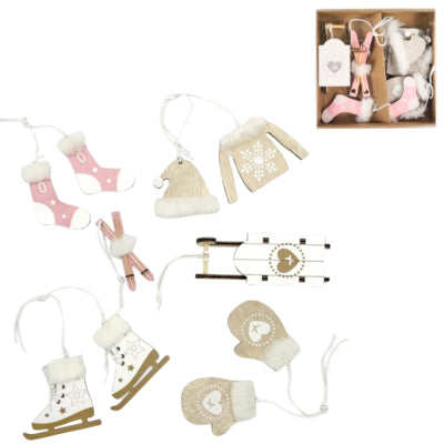 Load image into Gallery viewer, Deco heitmann kersthanger hout roze beige 10 cm set van 6 | 12 stuks

