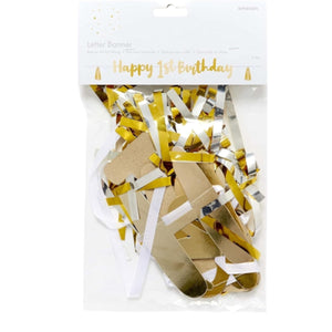 Amscan letterslinger happy 1st birthday goudkleurig 1,8 m | 24 stuks