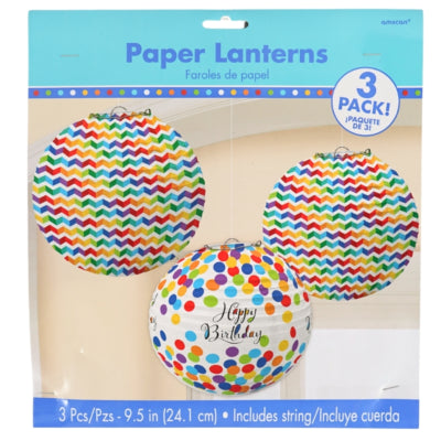 Afbeelding laden in galerijviewer, Amscan lampionnen happy birthday 24 cm set van 3 | 12 stuks
