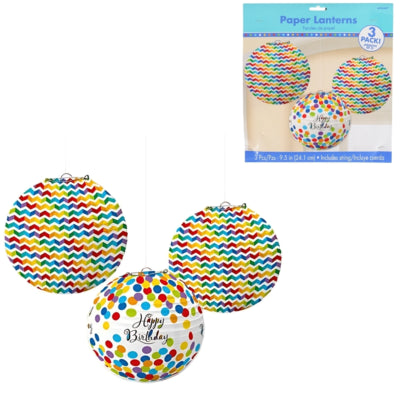Afbeelding laden in galerijviewer, Amscan lampionnen happy birthday 24 cm set van 3 | 12 stuks
