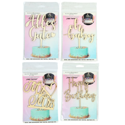 Load image into Gallery viewer, Taarttopper hout 16 cm 4 assorti | 48 stuks

