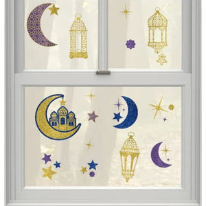 Amscan raamsticker oosters glitter goudkleurig 30 x 43 cm | 24 stuks