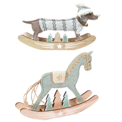 Kerstdecoratie hobbelpaard hond 21 cm 2 assorti | 12 stuks