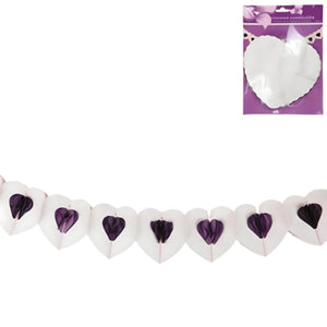 Slinger heart papier wit paars 4 m | 24 stuks