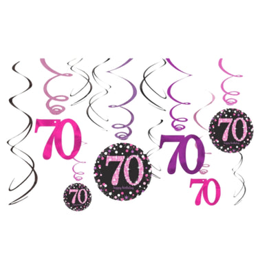 Amscan spiraal hanger happy birthday 70 jaar 61 cm set van 12 | 48 stuks
