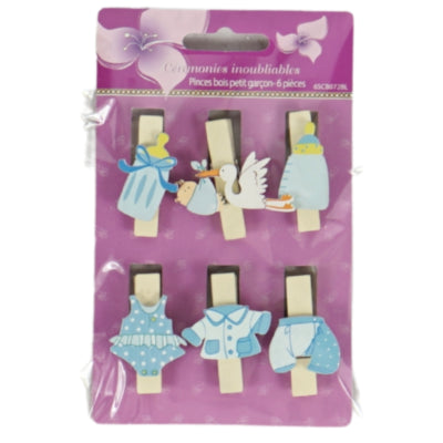 Load image into Gallery viewer, Houten knijper baby blauw 4 assorti set van 6 | 48 stuks
