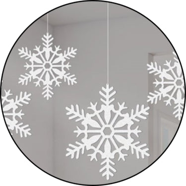 Amscan hanger sneeuwvlok wit met glitter 10 cm 4 stuks | 36 stuks