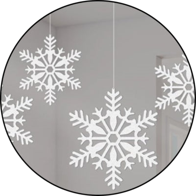Afbeelding laden in galerijviewer, Amscan hanger sneeuwvlok wit met glitter 10 cm 4 stuks | 36 stuks
