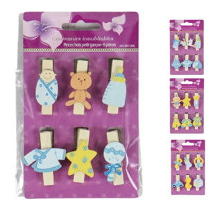 Houten knijper baby blauw 4 assorti set van 6 | 48 stuks
