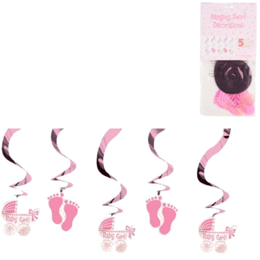 Amscan spiraal hanger baby girl folie 61 cm set van 5 | 24 stuks
