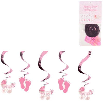 Afbeelding laden in galerijviewer, Amscan spiraal hanger baby girl folie 61 cm set van 5 | 24 stuks
