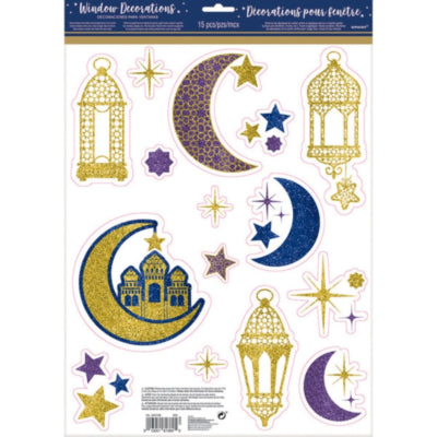 Cargue la imagen en el visor de la galería, Amscan raamsticker oosters glitter goudkleurig 30 x 43 cm | 24 stuks
