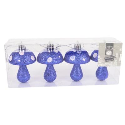 Laden Sie das Bild in Galerie -Viewer, Kersthanger paddenstoel glitter blauw 7 cm set van 4 | 24 stuks
