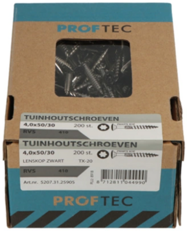 Proftec tuinhoutschroef rvs-410 lk zwarte kop +snijpunt torx tx20 4.0x50 30 | 200 stuks - 5207.31.25905