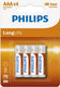 Philips batterij longlife aaa 12x4st