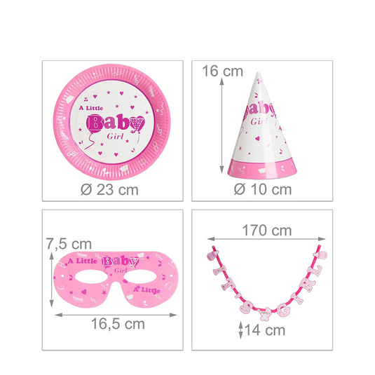 Relaxdays partyset geboorte meisje 19-delig
