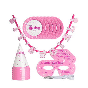 Relaxdays partyset geboorte meisje 19-delig