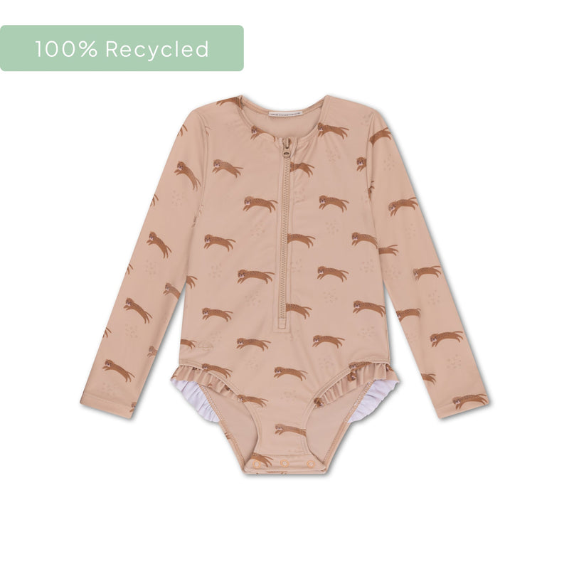 Load image into Gallery viewer, Roamer | beige meisjes uv badpak met lange mouwen
