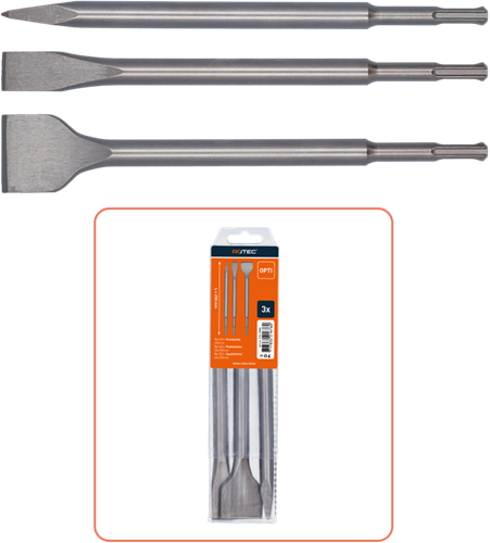 Afbeelding laden in galerijviewer, Rotec opti-line | sds-plus beitelset | 3-dlg (punt plat spade) - 214.9000
