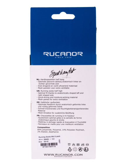 Load image into Gallery viewer, Rucanor Hardloopsokken lang 2-pack wit grijs maat 35-38
