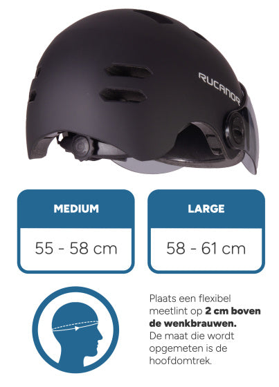 Rucanor urban sprint scooteren fietshelm vizier nt8776 zwart maat 58-61 cm (l)