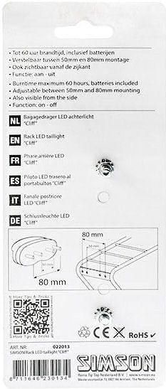 Achterlicht Simson cliff 1led batterij