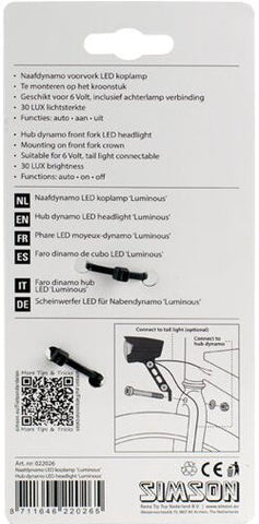 Simson voorvorkkoplamp zwart Luminous naafdynamo op kaart