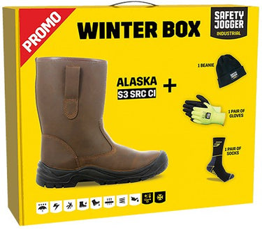 Safety jogger winterbox | alaska veiligheidslaars + sokken + handschoenen + muts | bruin | maat 45 - si9805450