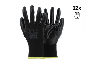 Safety jogger zwarte polyester veiligheidshandschoenen met een zwarte nitril coating | 12 stuks | zwart | maat 7 - sw0800007