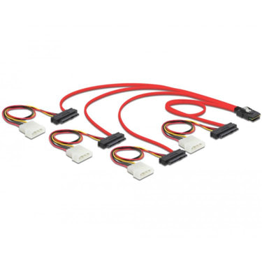 Delock mini sas sff-8087 > 4 x sas sff-8482 + power adapter (rood zwart, 1 meter)