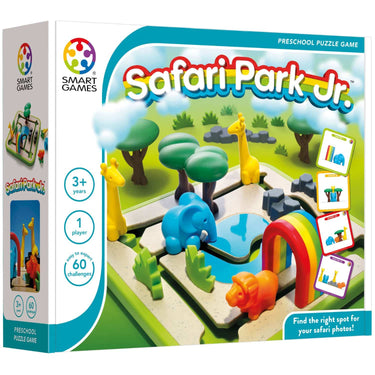 Smartgames safari park jr. - logisch denkspel vormenstoof - 60 educatieve puzzelopdrachten - solospel voor kleuters - vanaf 3 jaar - dieren - olifant, giraf, leeuw