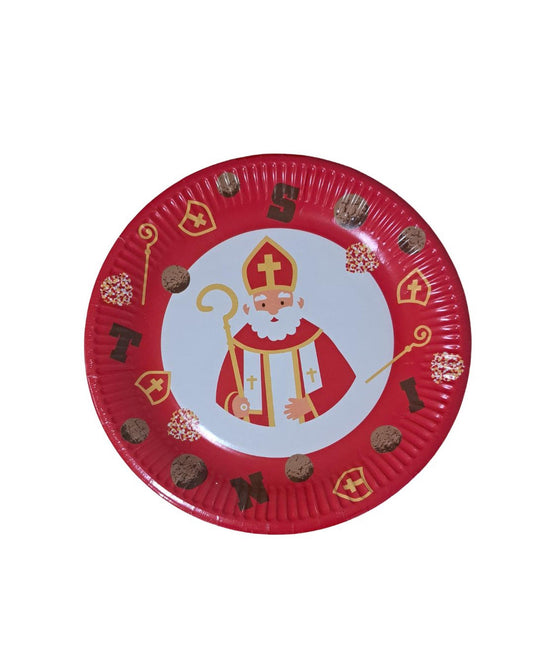 Sinterklaas borden karton rood 8st ø23cm
