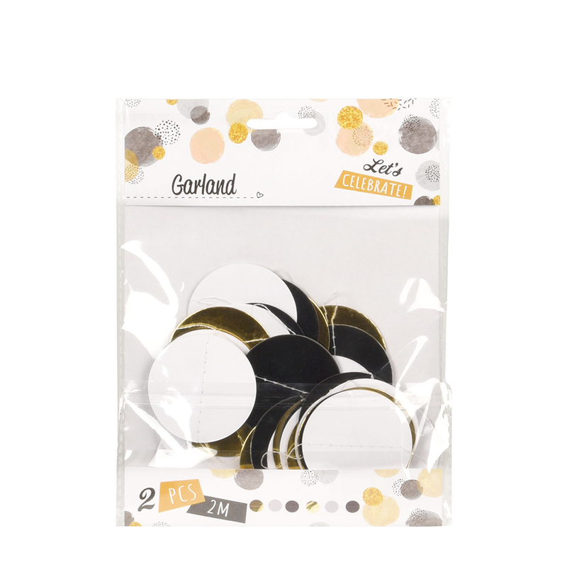 ギャラリービューアに画像をロードする, Slinger confetti zwart wit goud 200cm 2 stuks
