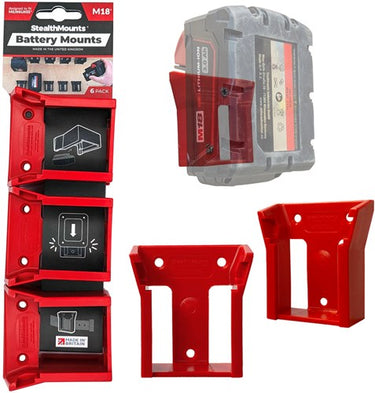 Stealthmounts batterijhouders voor milwaukee m18 18v | rood | 6 stuks - bm-mw18-red-6